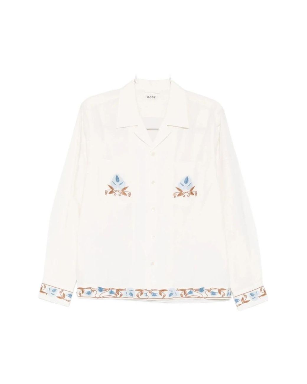 Bode Overhemden ,Wit ,Katoen Embroidered Camp Collar Shirt in het White voor heren