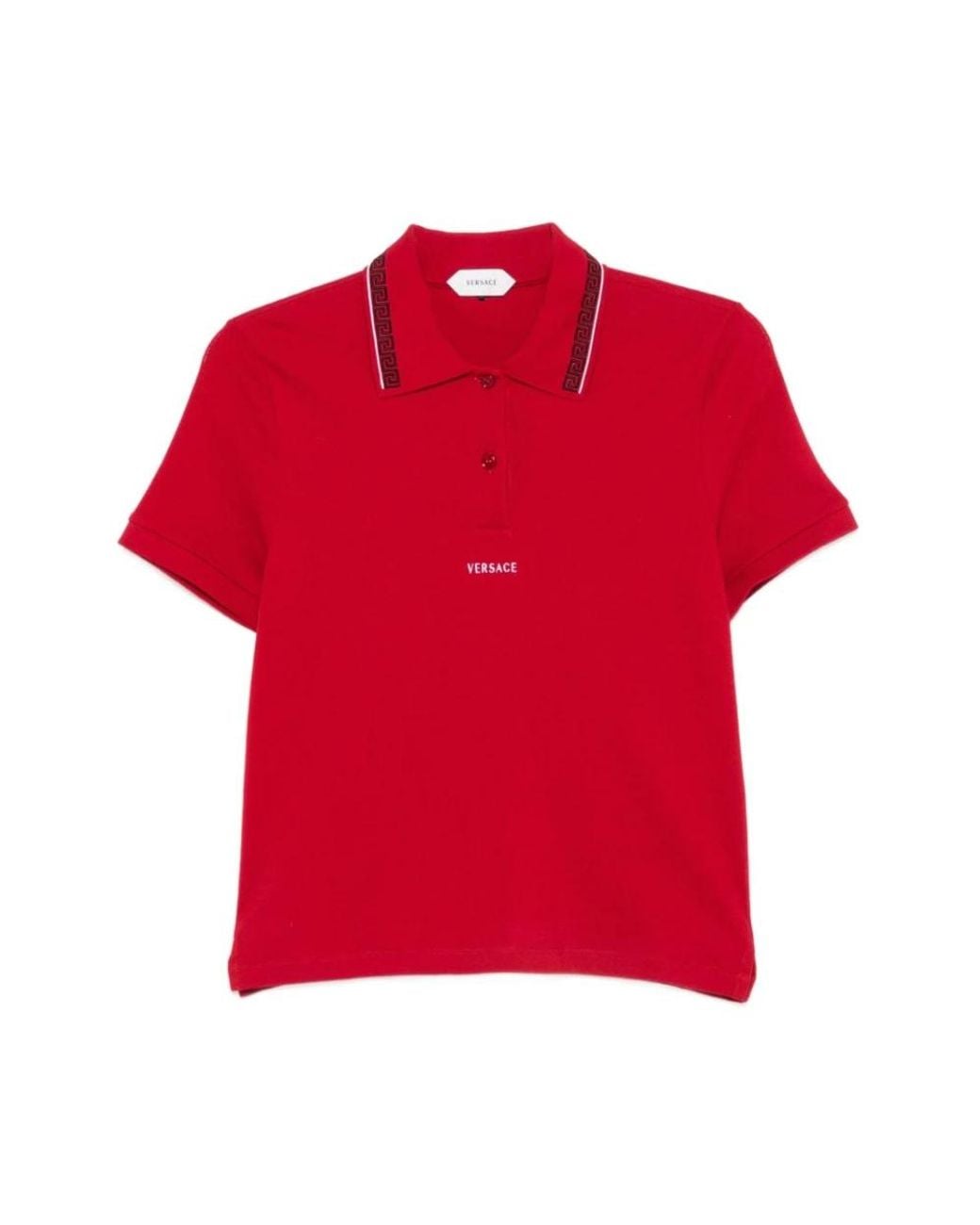 Versace Geborduurd-Logo Katoenen Piqué Polo in het Red
