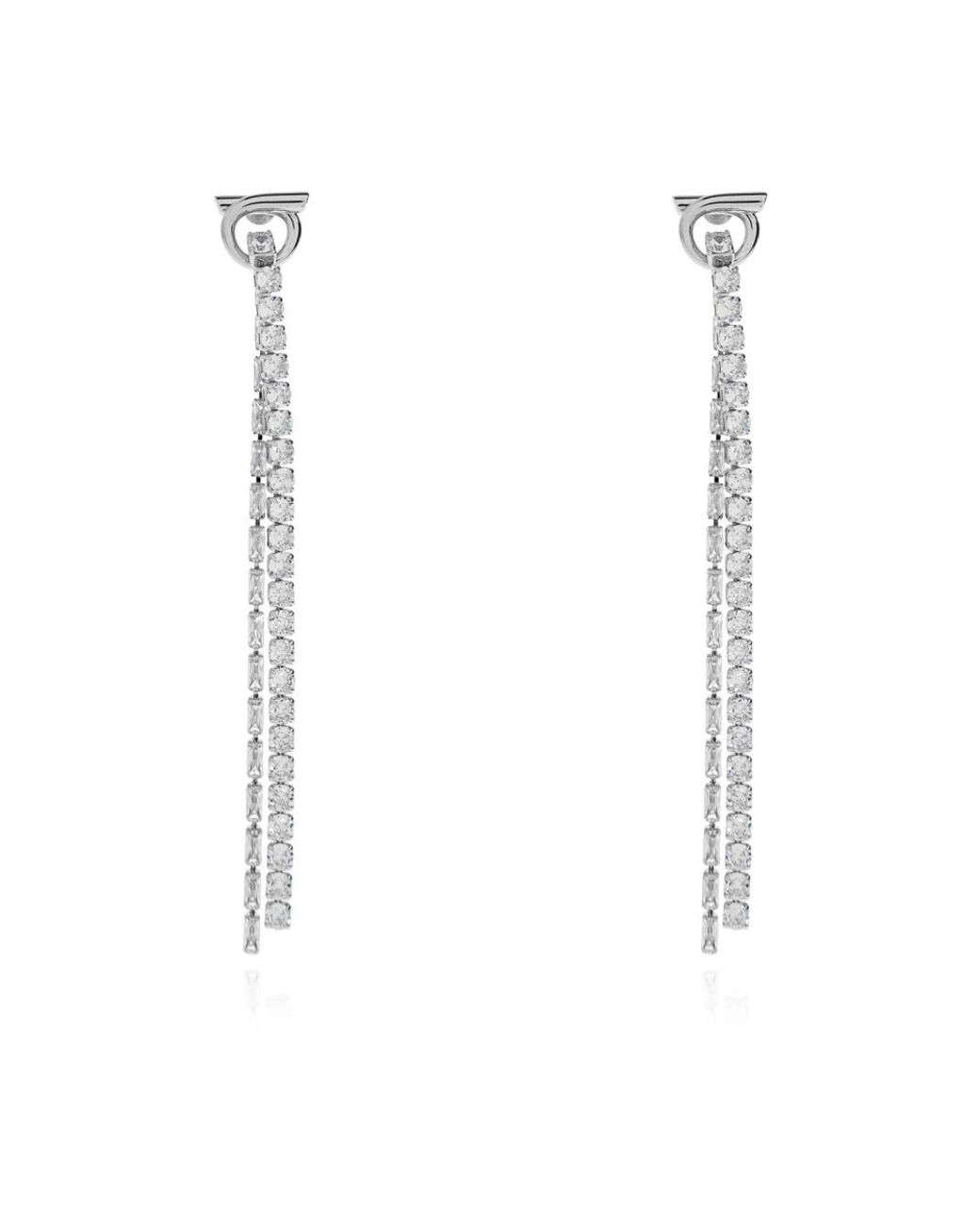 Ferragamo White Lange Ohrringe Mit Schimmernden Kristallen