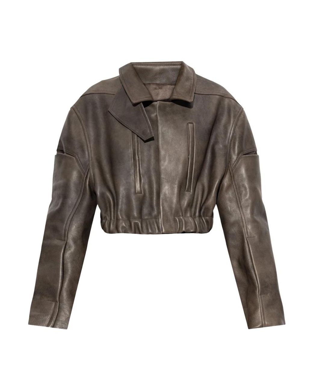 Rick Owens Korte Leren Jas in het Gray