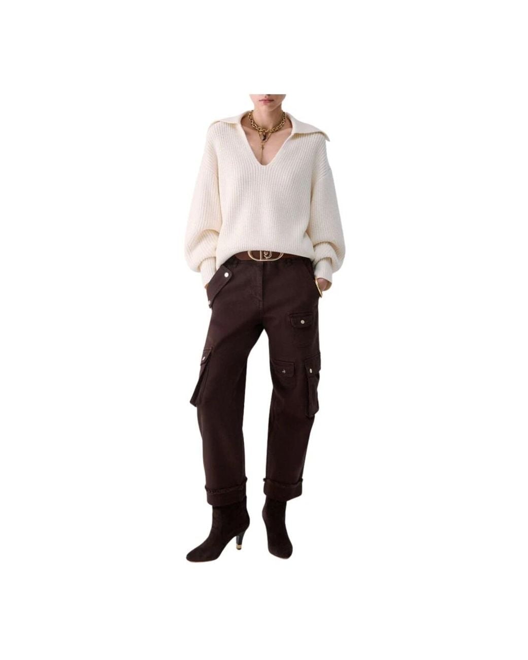 Liu Jo White V-Neck Knitwear