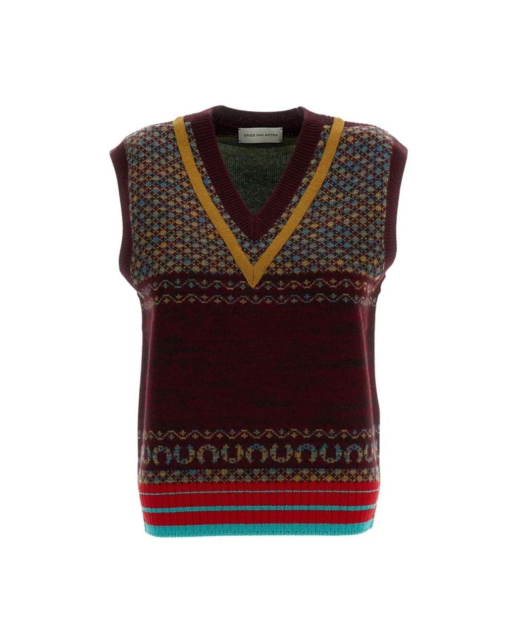 Dries Van Noten Red V-Neck Knitwear