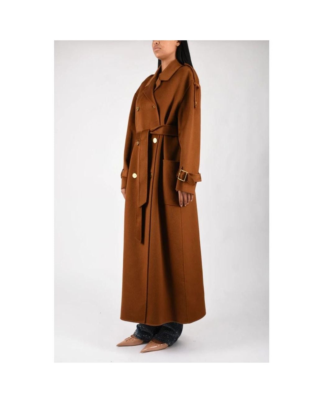 Elisabetta Franchi Brown Belted Coats