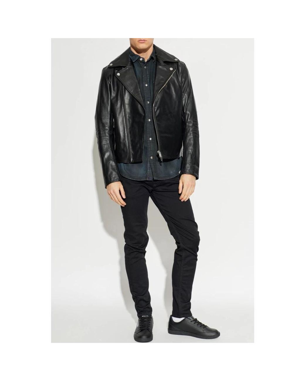 DIESEL Black Leather Jackets for men