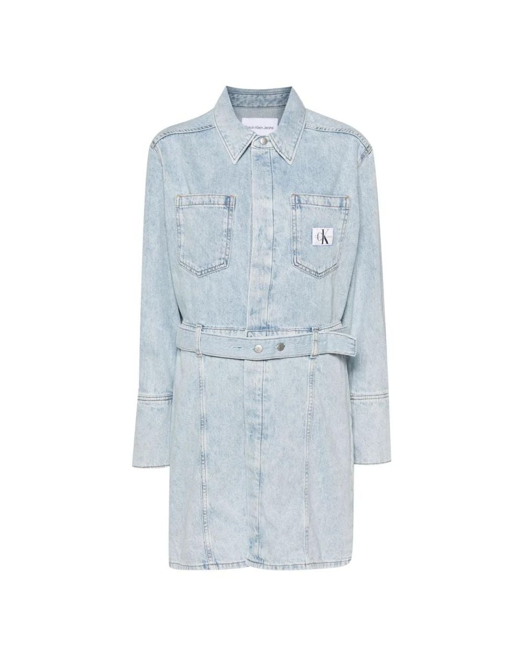 Calvin Klein Kleedjes ,Blauw ,Katoen Blauwe Katoenen Casual Midi Jurk in het Blue
