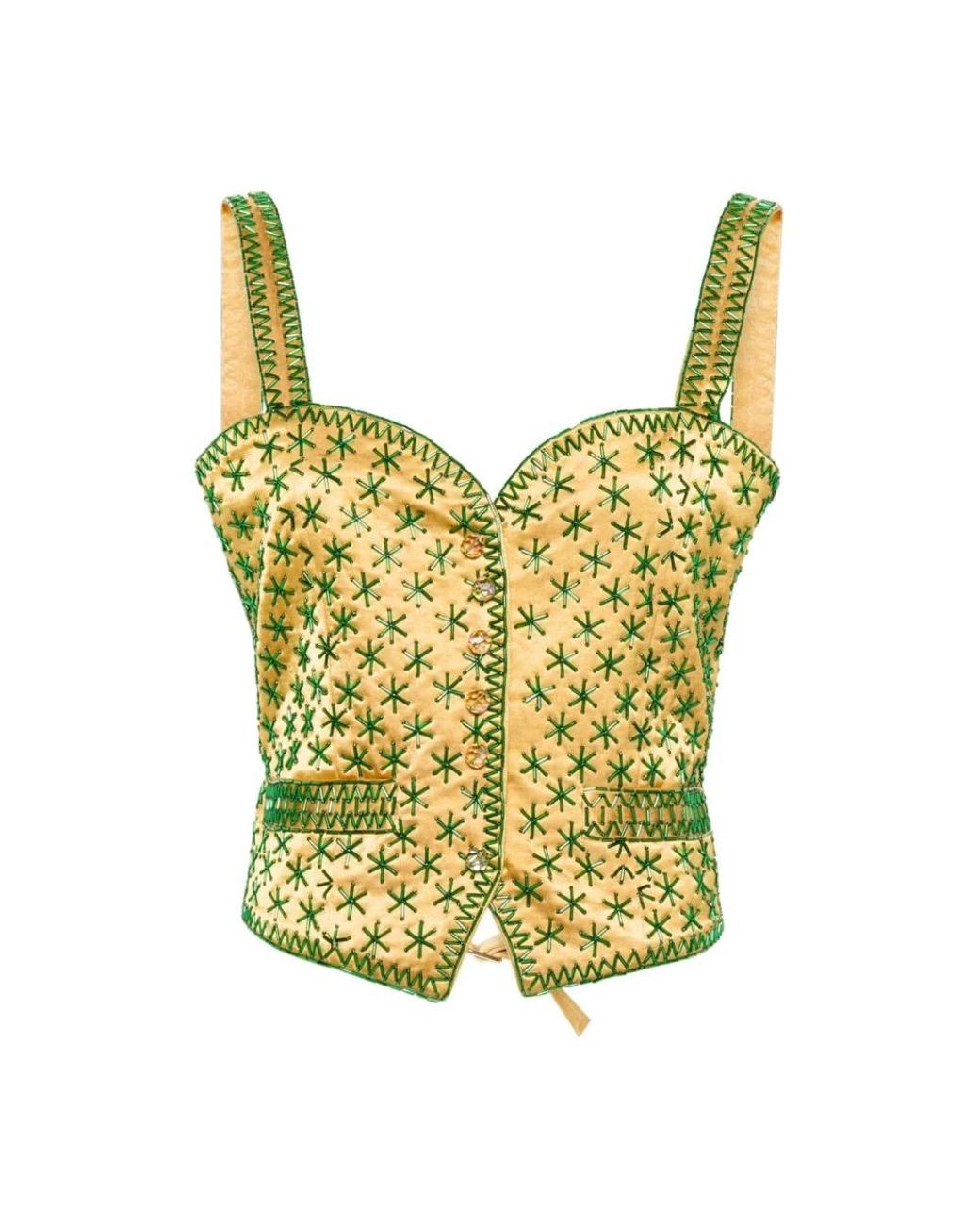 Bode Beaded Estrella Seligman Top in het Yellow