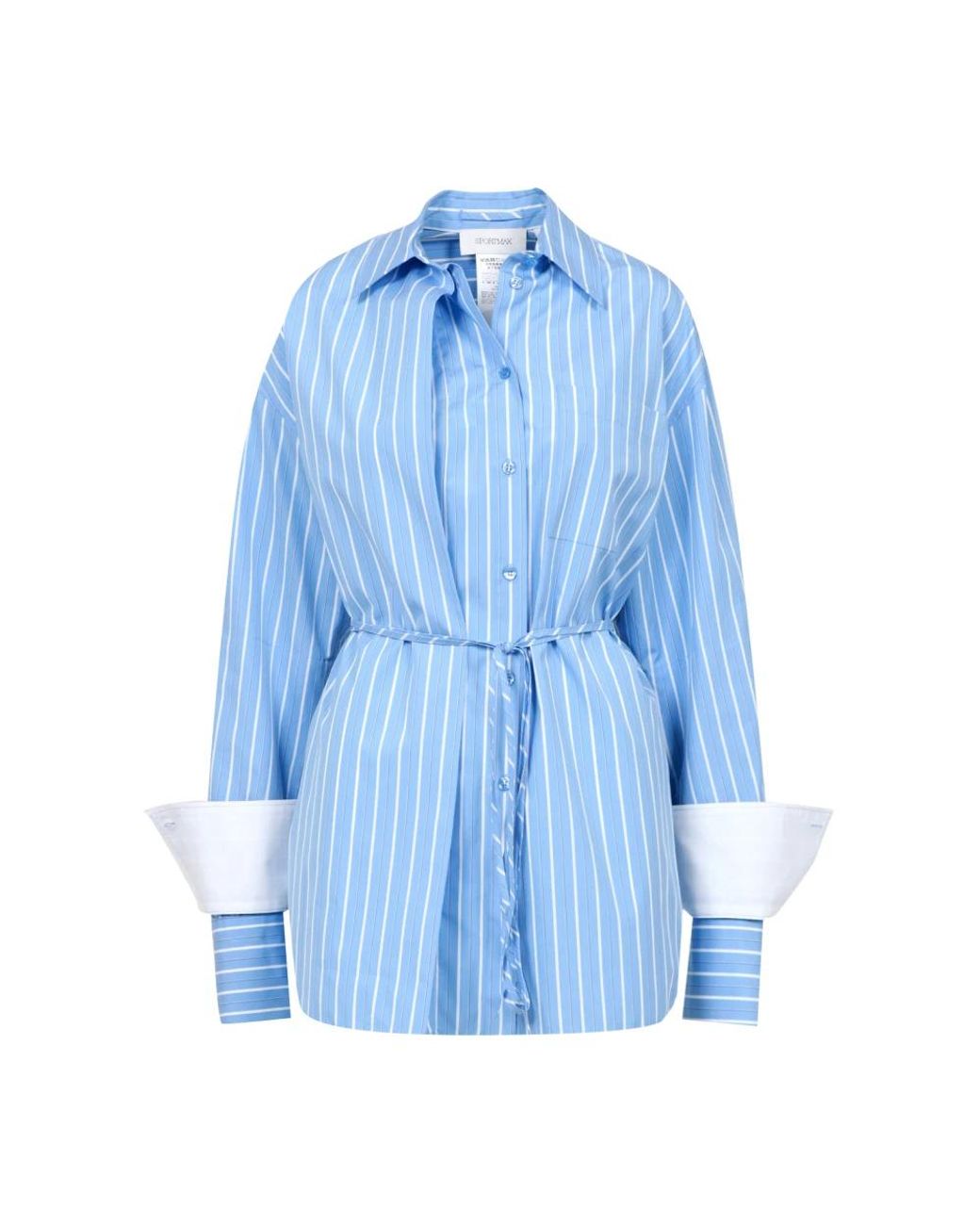 Sportmax Overhemden ,Blauw ,Katoen Verticaal Gestreept Katoenen Overhemd in het Blue