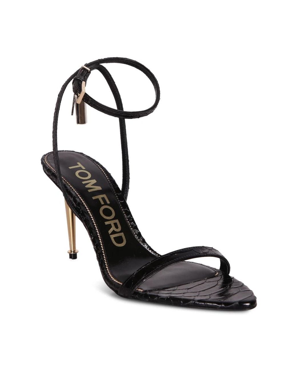 Tom Ford Black Bedruckte Python Padlock Sandale