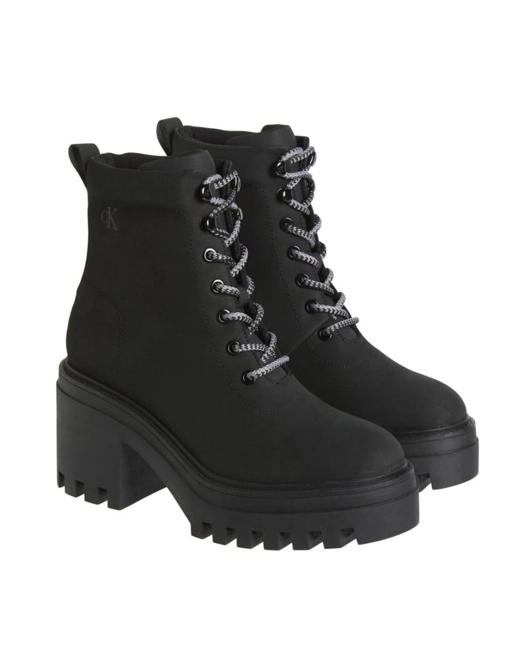 Calvin Klein Black Chunky Lace-Up Rugged Sole Leather Ankle Boots