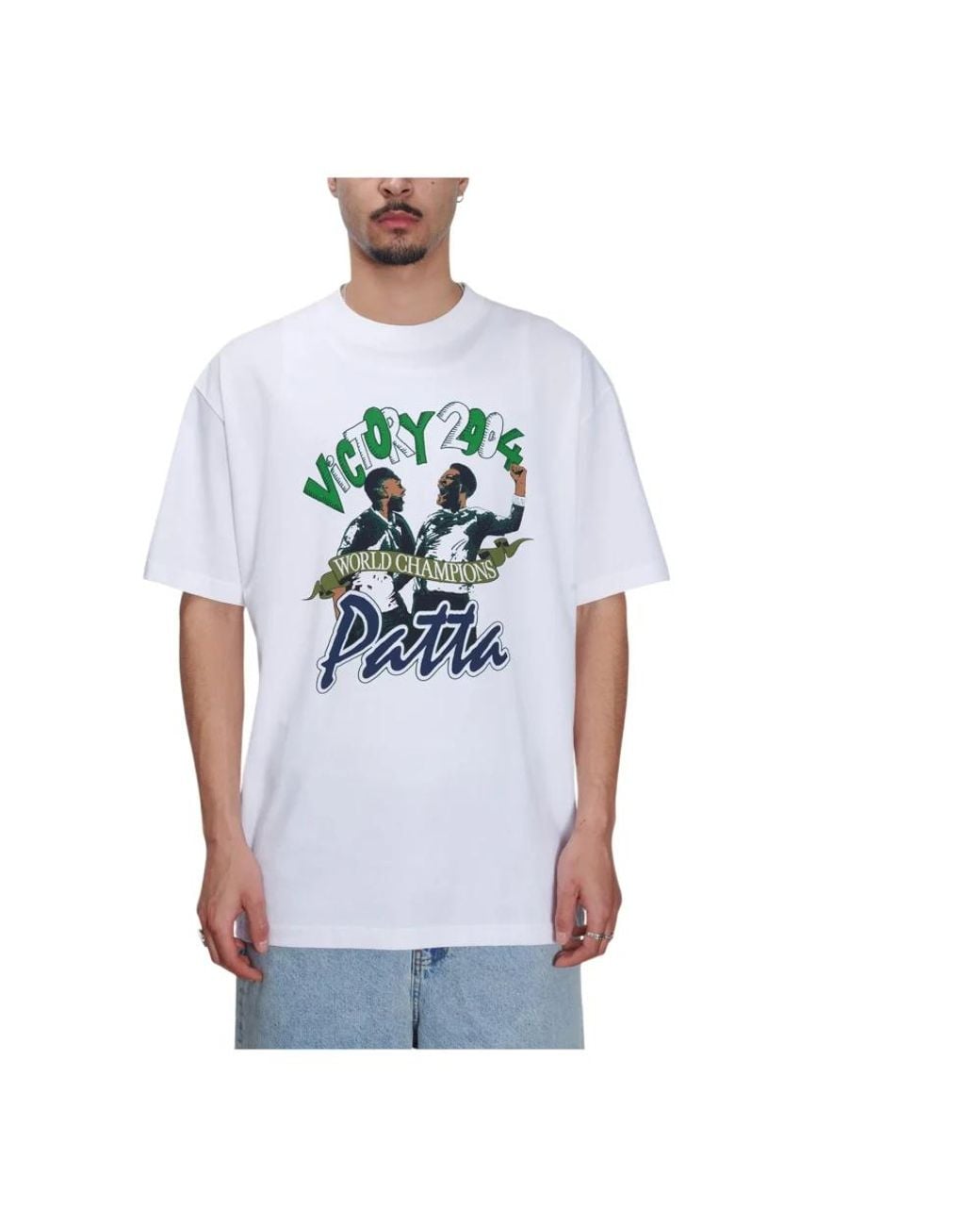 PATTA Tops ,Wit ,Katoen Victory T-Shirt in het Blue voor heren