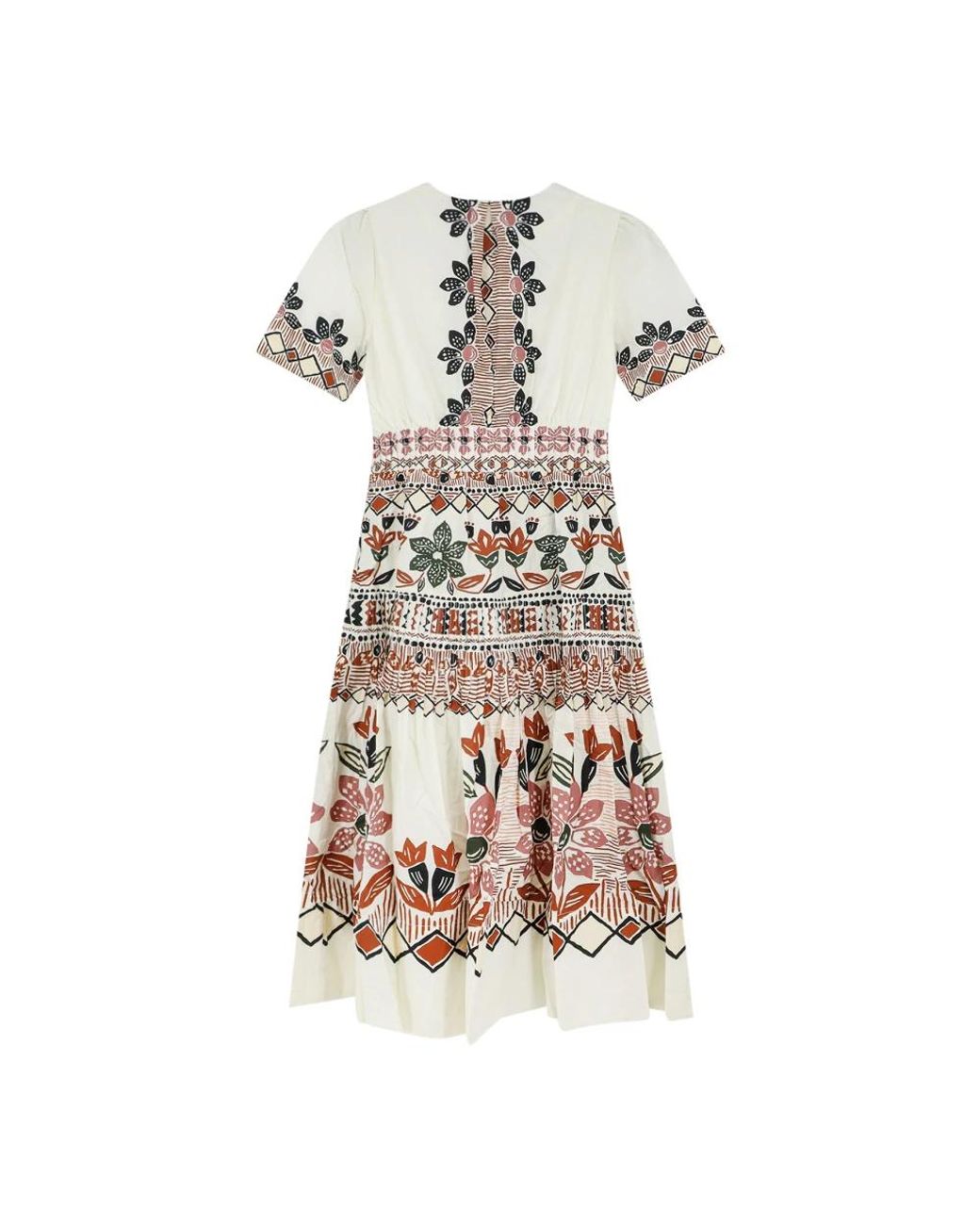 Farm Rio Natural V-Neck Printed Flared Dress