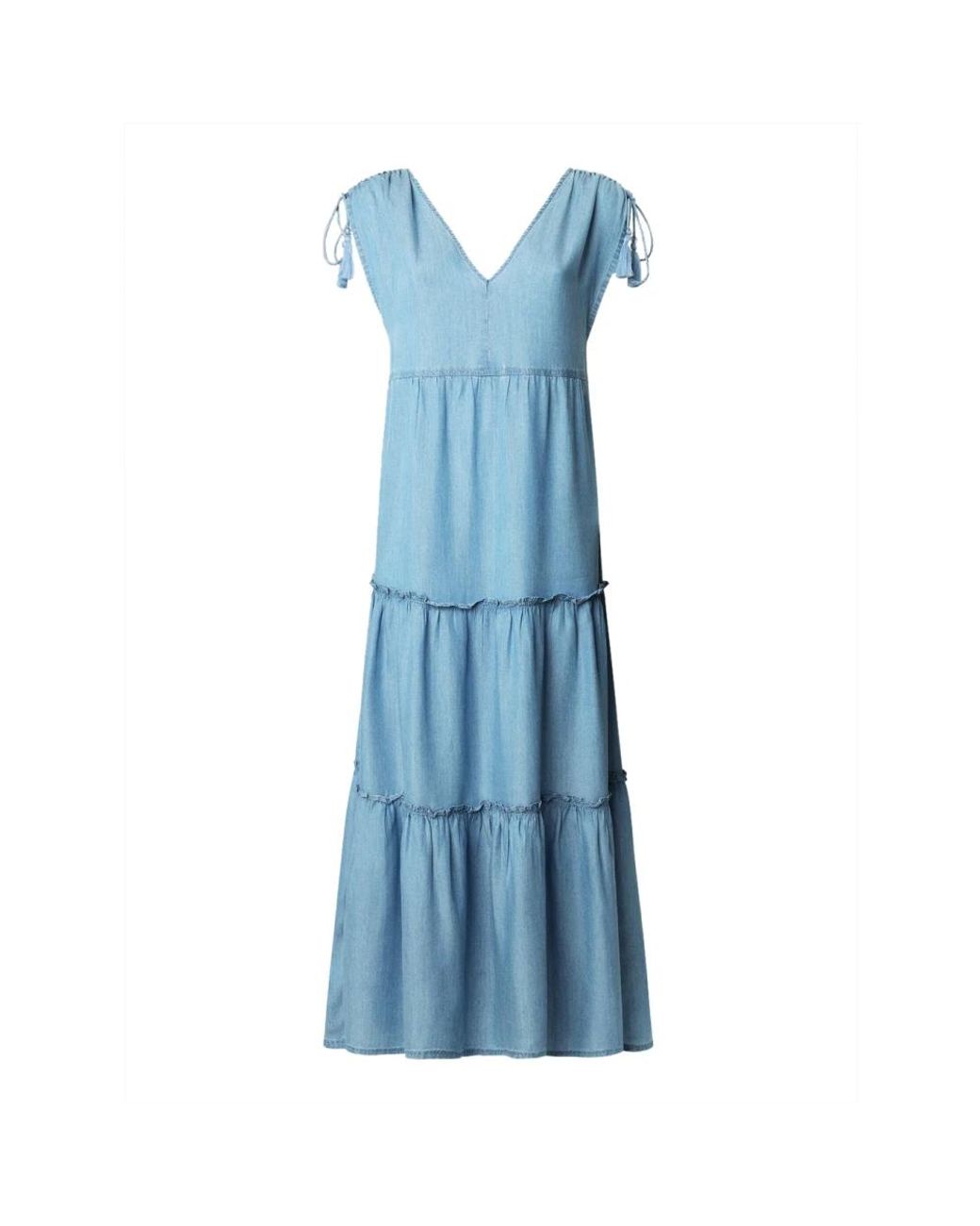Pepe Jeans Kleedjes ,Blauw ,Denim Effie Maxi Jurk in het Blue
