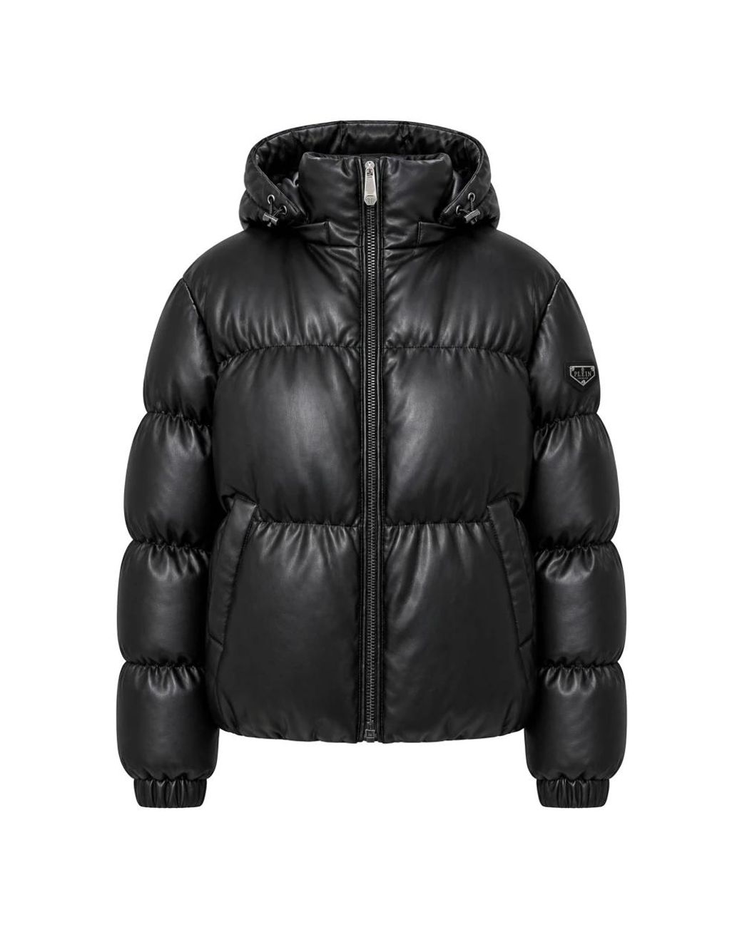 Philipp Plein Eco Leather Puffer Jacket in het Black