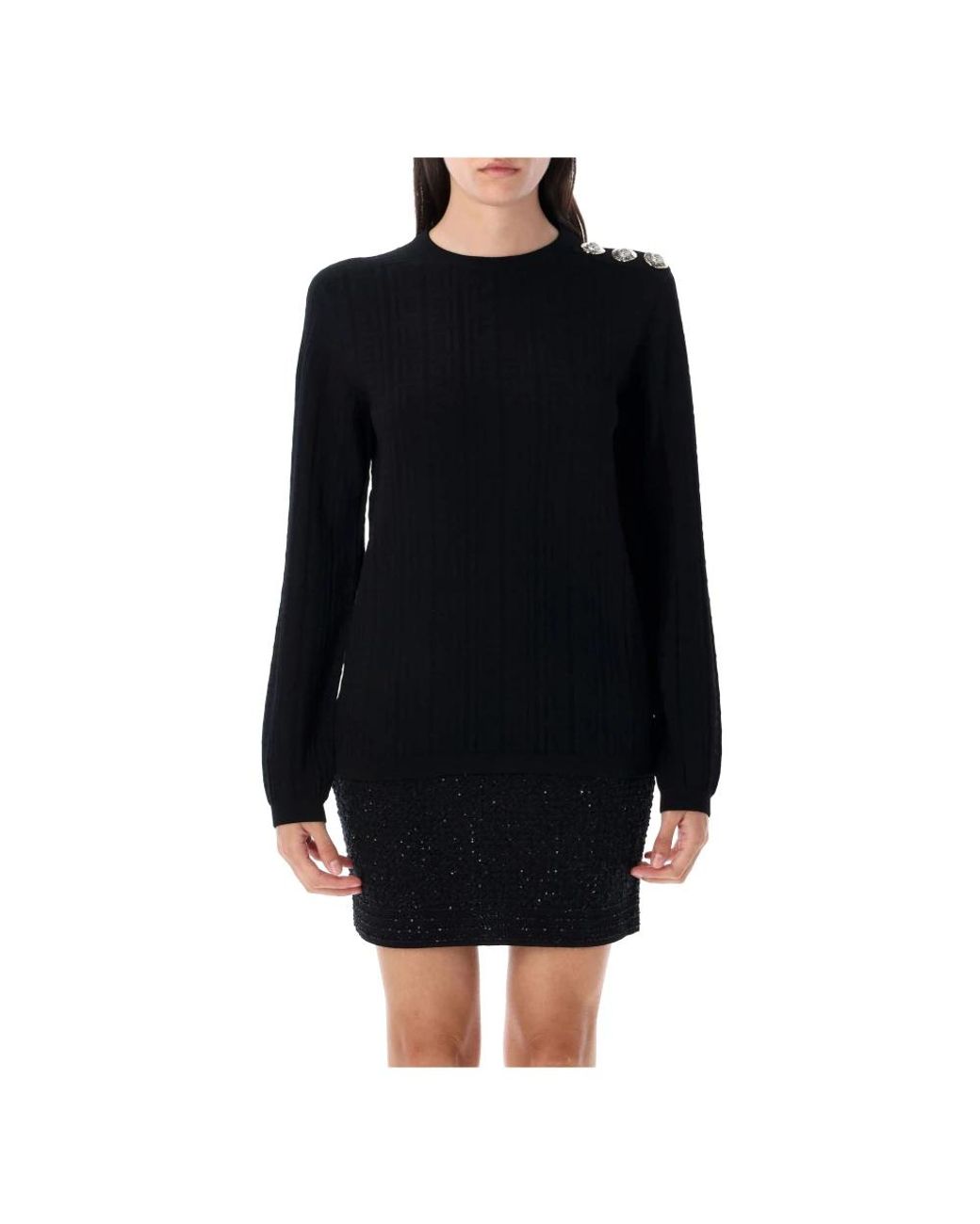 Balmain Black Round-Neck Knitwear