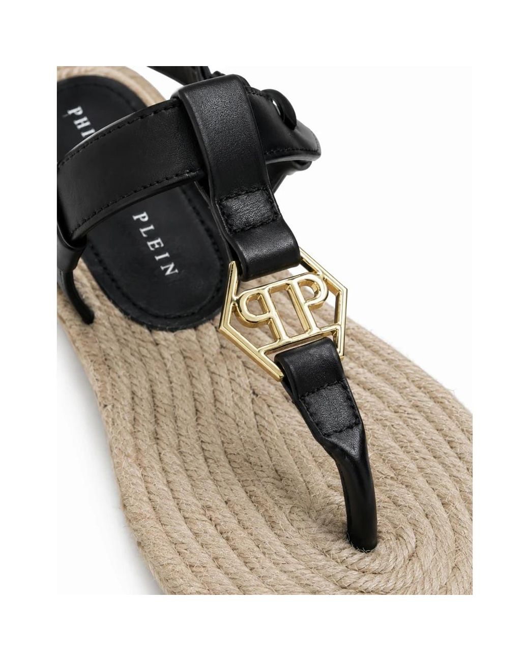 Philipp Plein Black Hexagon Flat Sandalen
