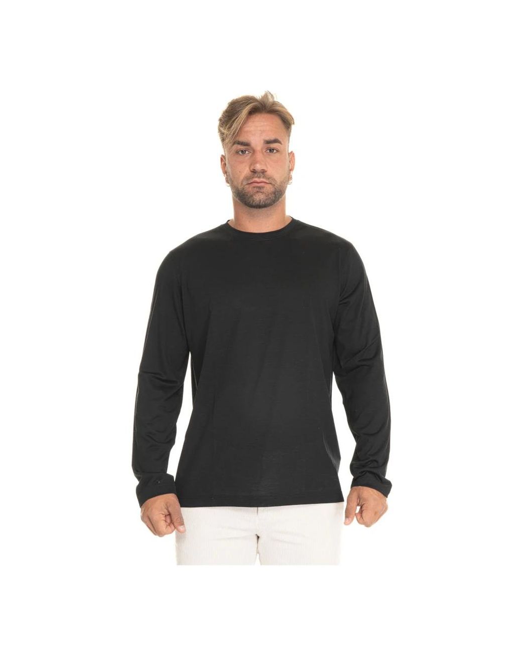 Gran Sasso Black Long Sleeve T-Shirts for men