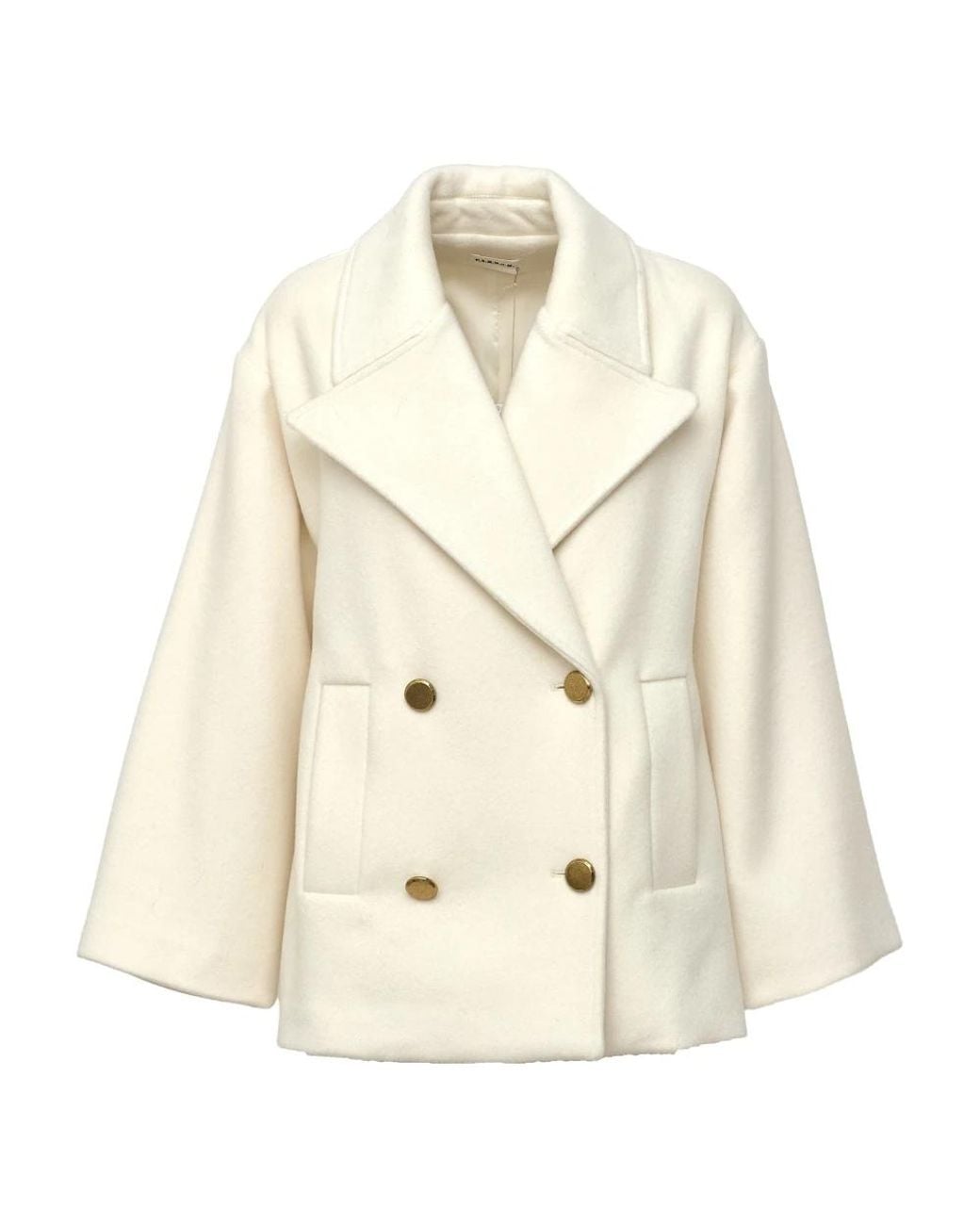 P.A.R.O.S.H. Natural Double-Breasted Caban Belted Wool Peacoat