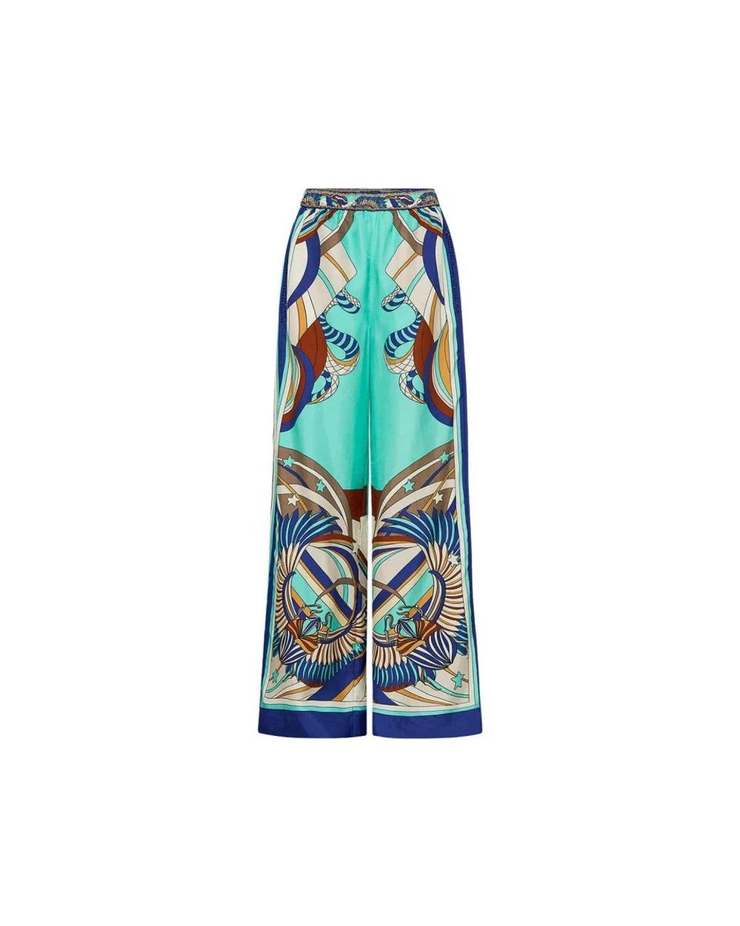 Camilla Broeken ,Veelkleurig ,Blauwe Geometrische Wijde Zijden Broek in het Blue