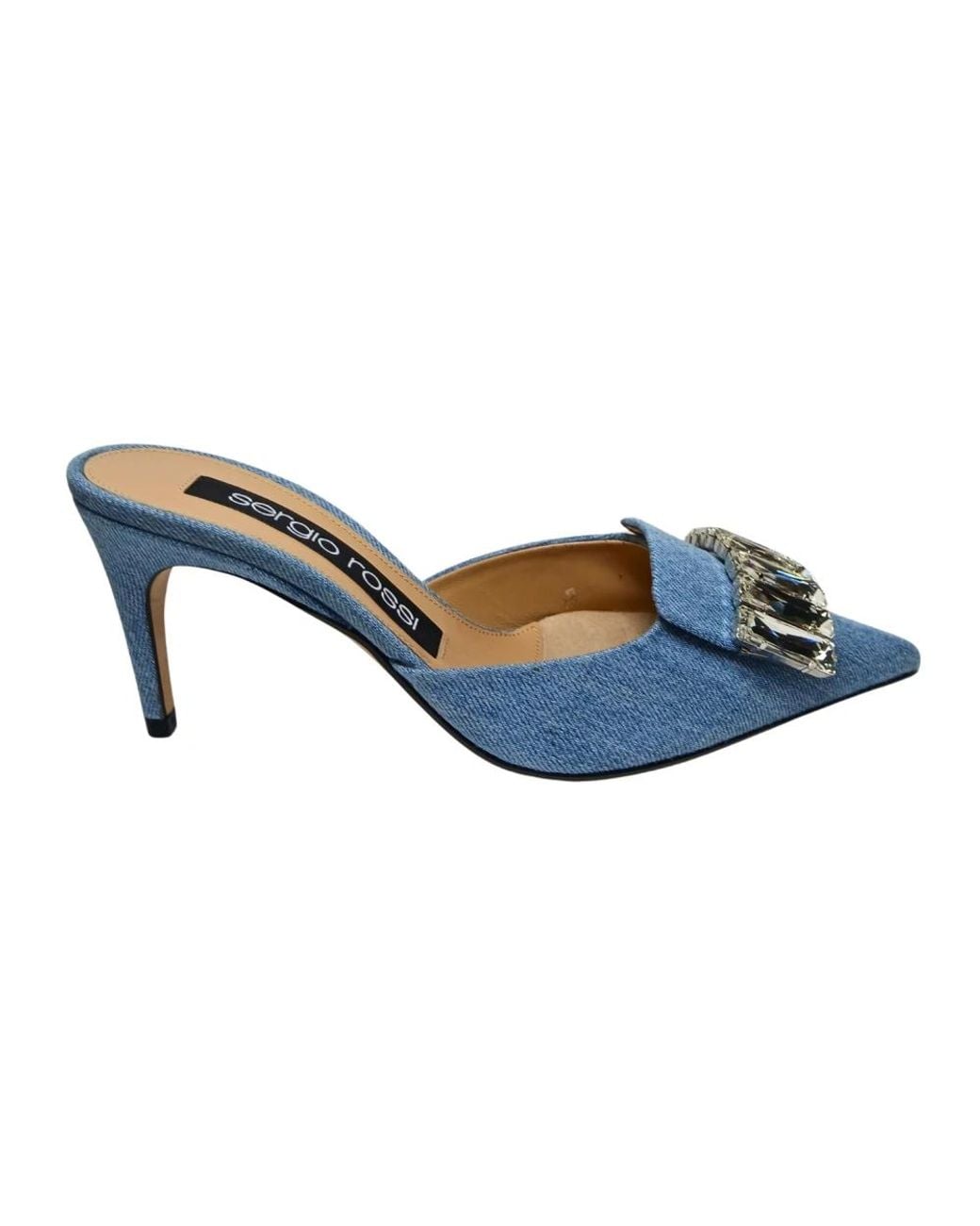 Sergio Rossi Blue Heeled Mules