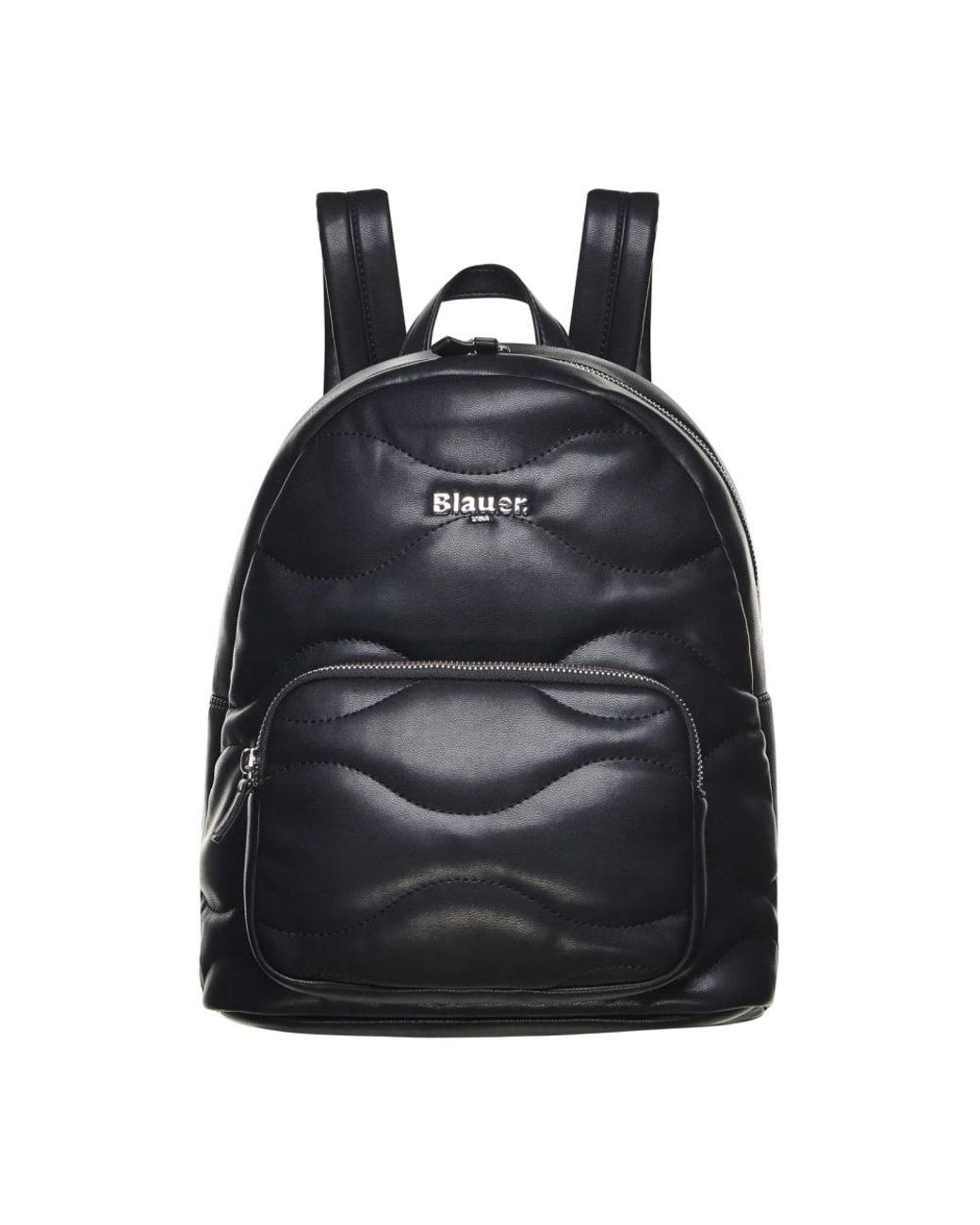Blauer Tassen ,Zwart ,Wave Gewatteerde Zwarte Faux Leather Rugzak in het Black