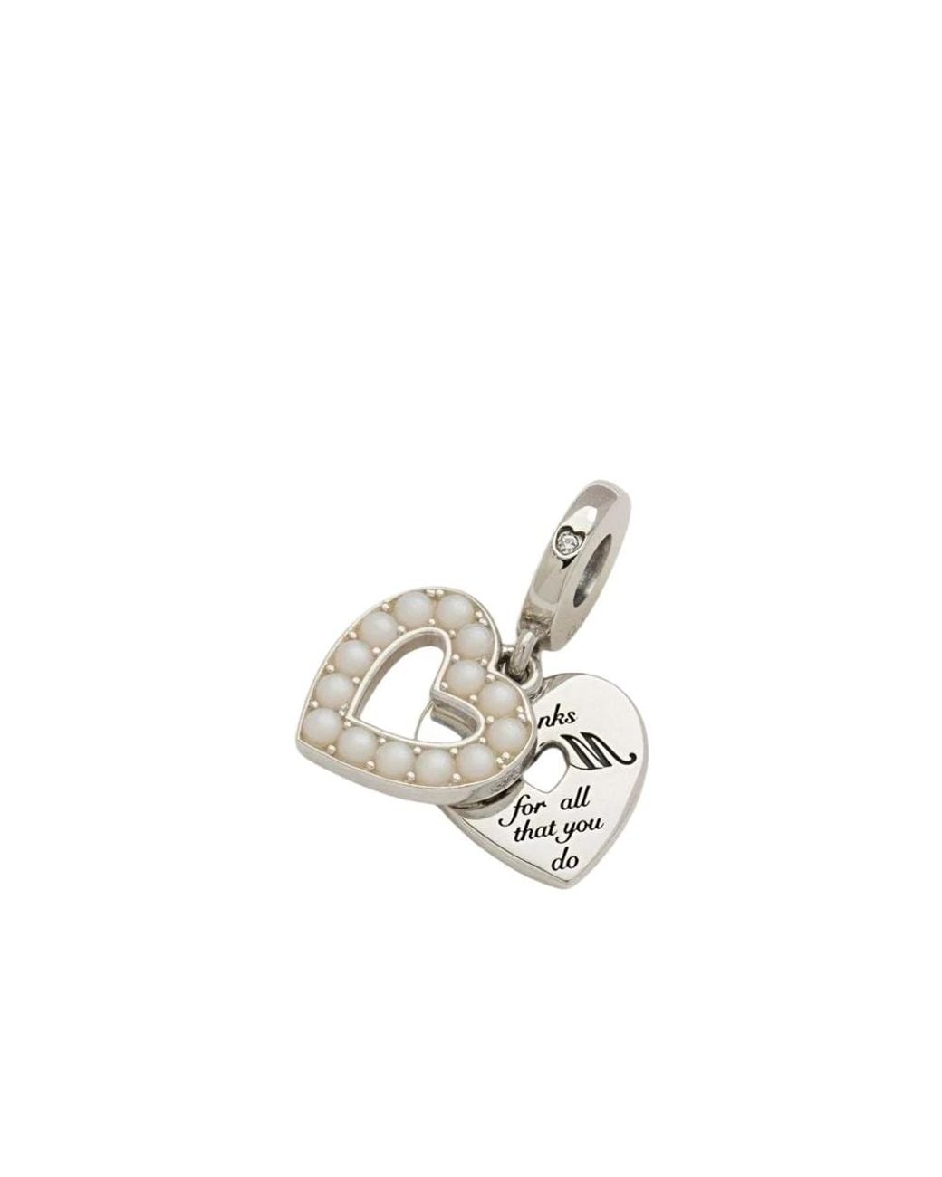Pandora Parelmoerwit Hart Dubbele Dangle Bedel in het Metallic