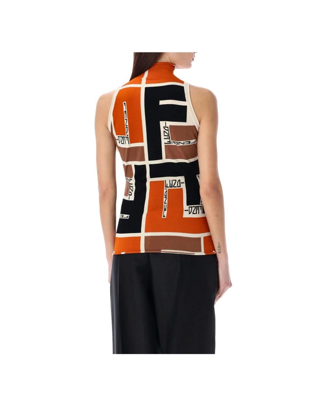Fendi Multicolor Patterned Top With A Stand-up Collar,