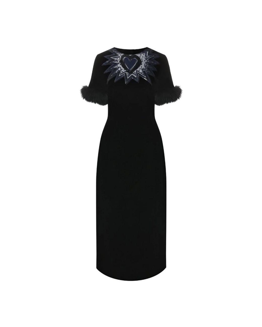 Fendi Black Fur Trim Velvet Midi Dress