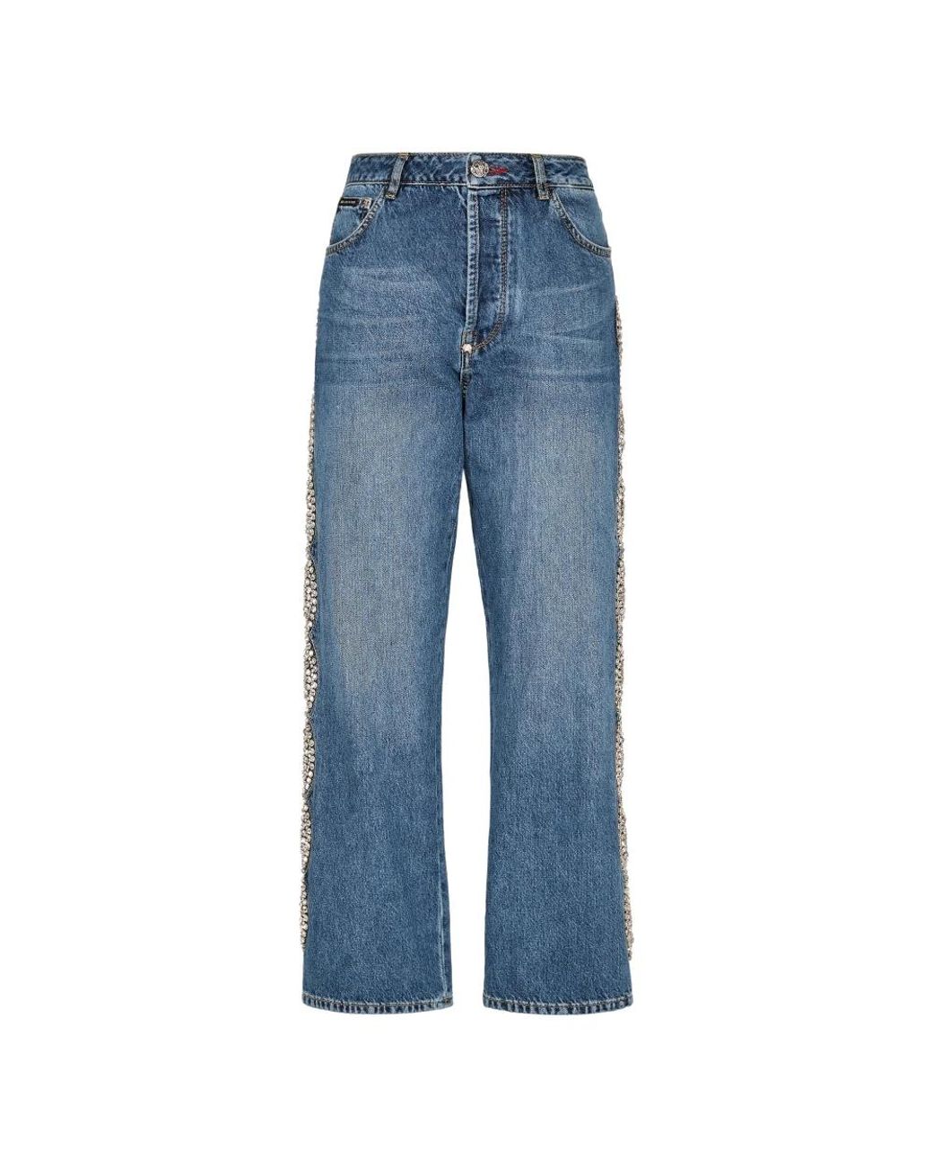 Philipp Plein Jeans ,Blauw ,Denim Denim Broek Loose Fit in het Blue