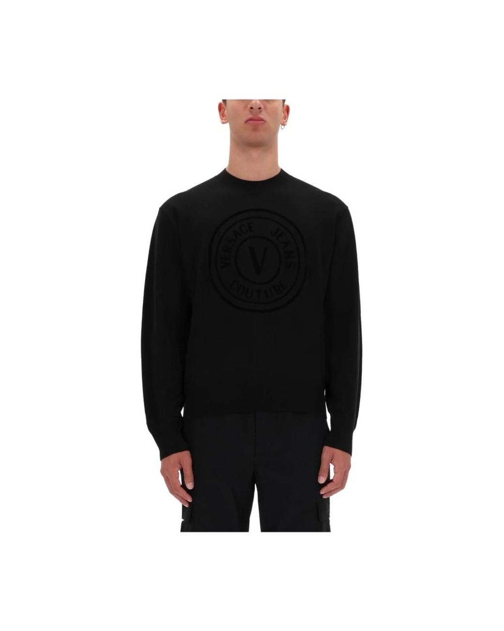 Versace Jeans Couture Black Round-Neck Knitwear for men