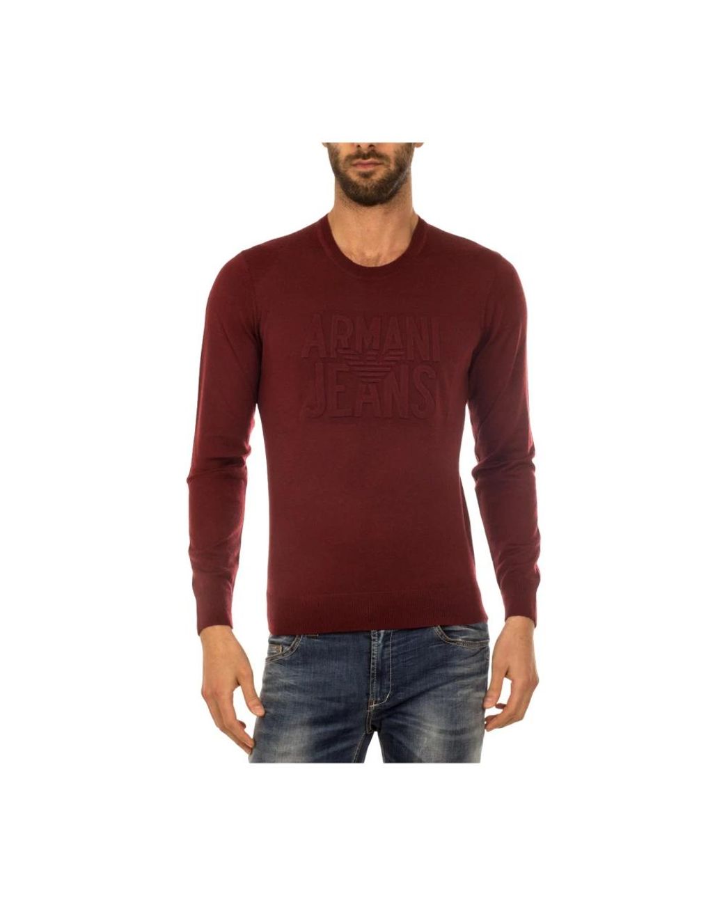 Armani Jeans Red Round-Neck Knitwear for men