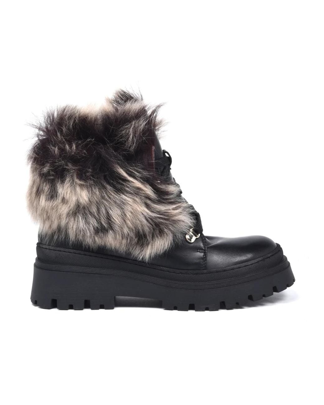 Baldinini Black Combat Boot Mit Lammfellfutter