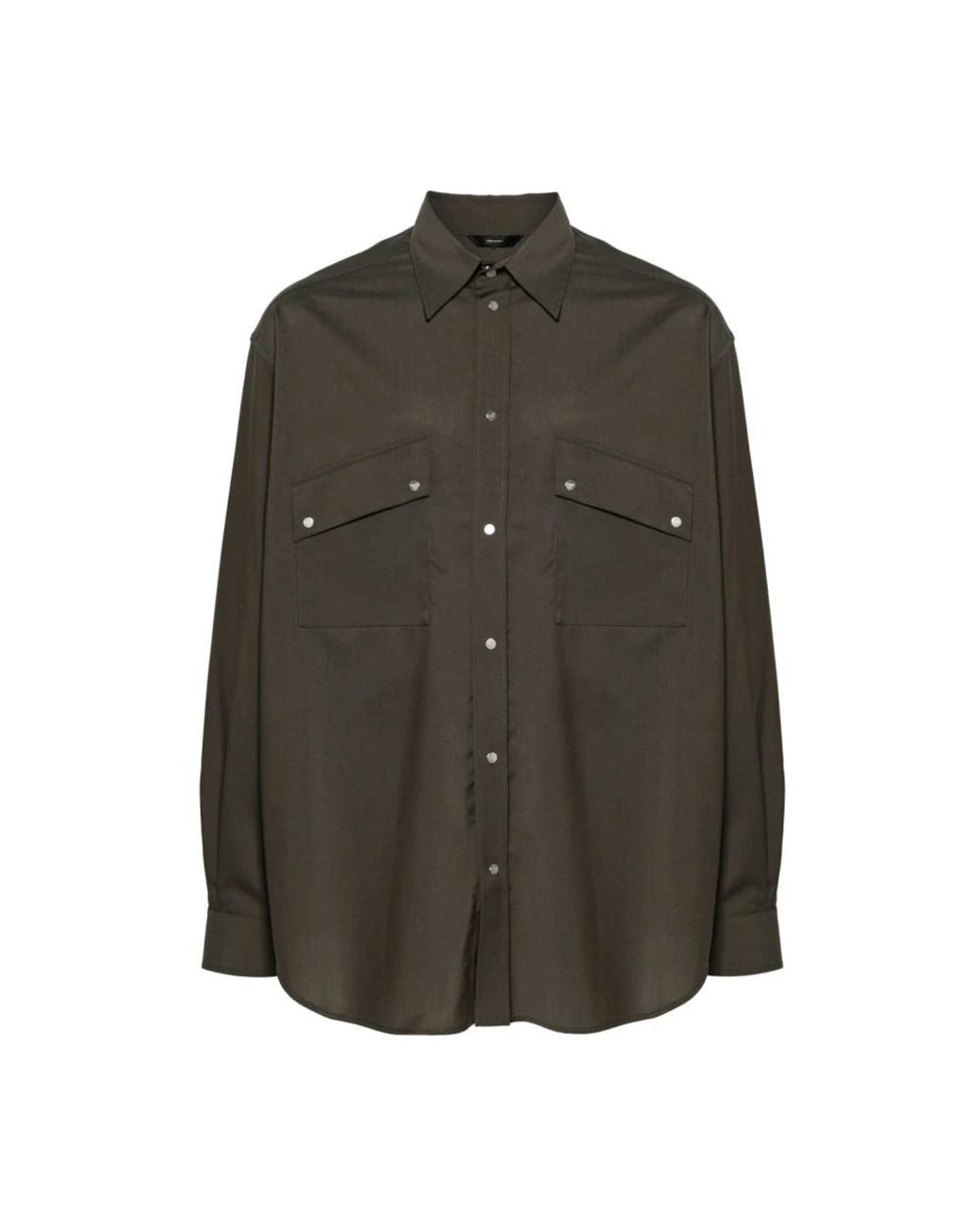 Fendi Overhemden ,Groen ,Wol Wollen Overshirt Met Drukknopen in het Green voor heren