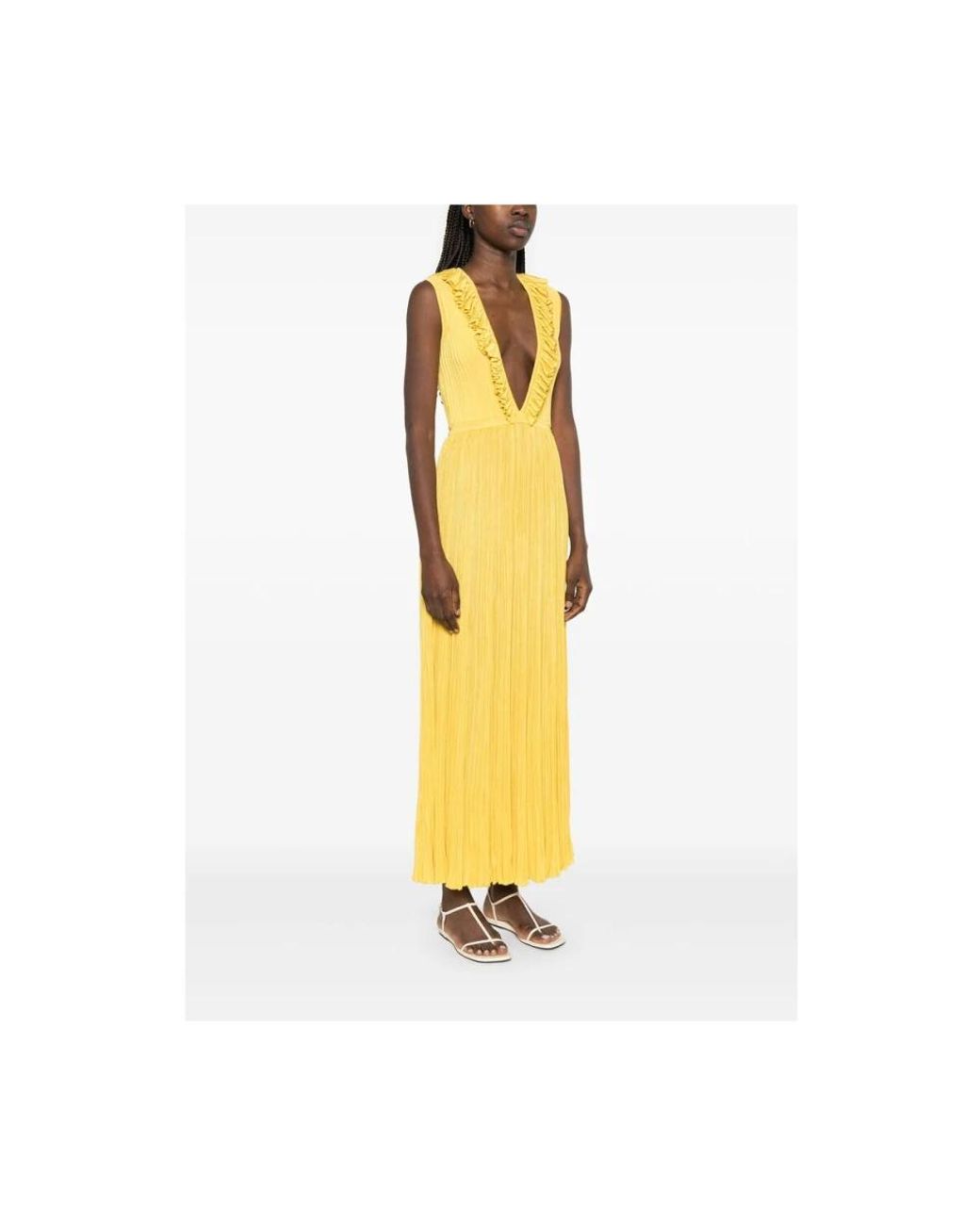 Antonino Valenti Yellow Sonnenblumengelbes gerüschtes v-ausschnitt kleid