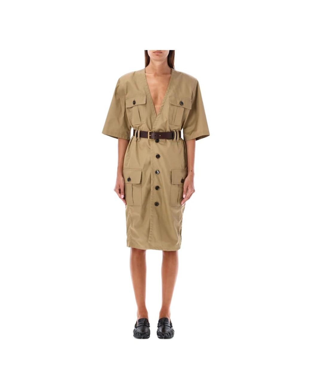 Saint Laurent Midi-Jurk Met Riem in het Natural