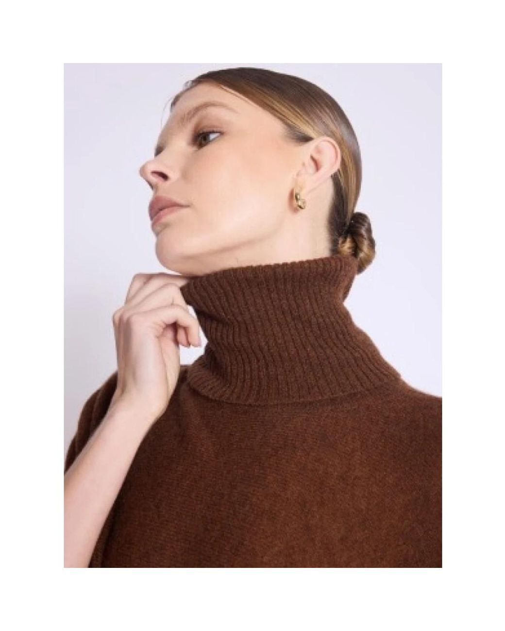 Berenice Jassen ,Bruin ,Kasjmier Turtle Neck Cashmere Poncho in het Brown