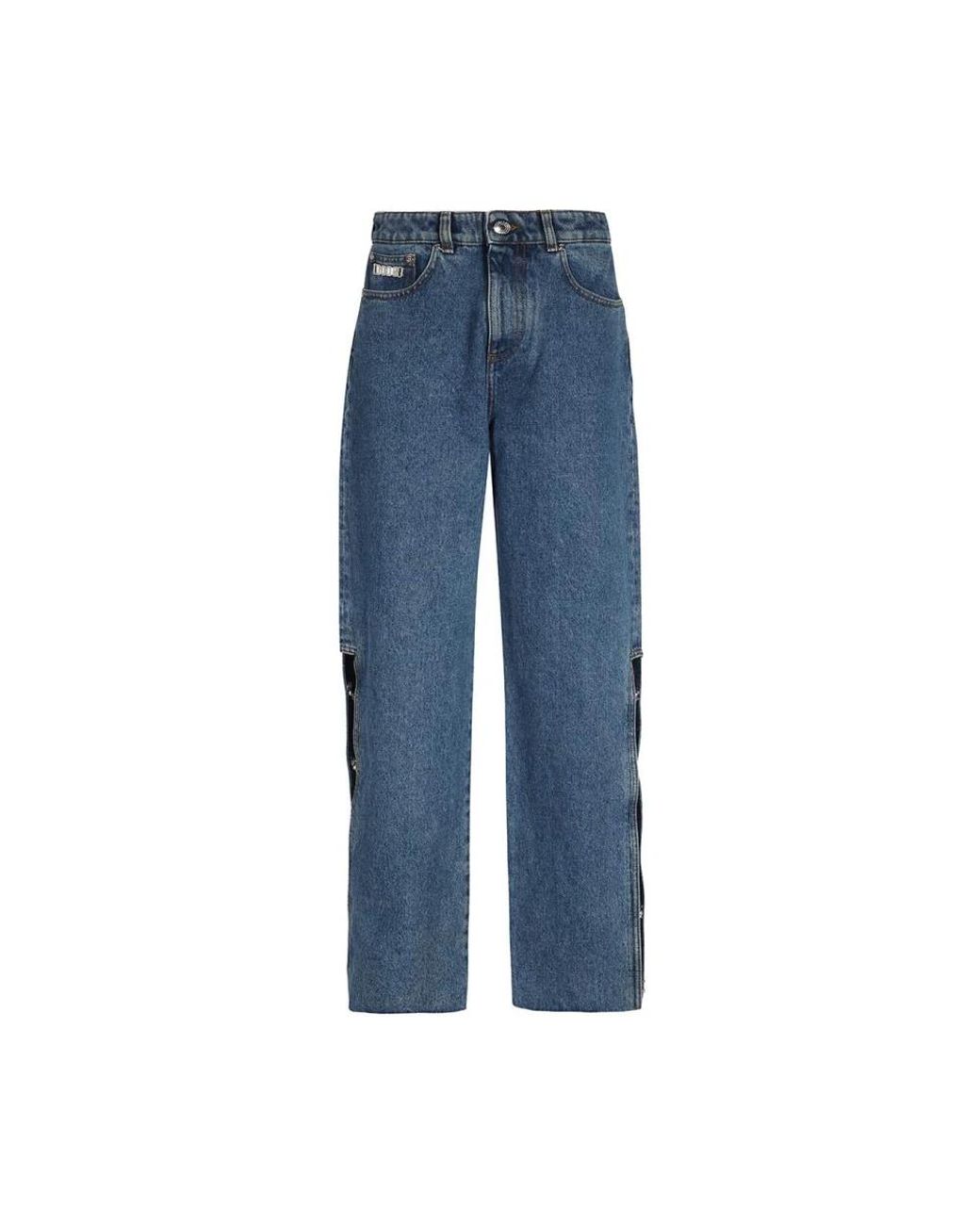 Gcds Jeans ,Blauw ,Katoen Wijde Jeans Met Zijsplitten in het Blue