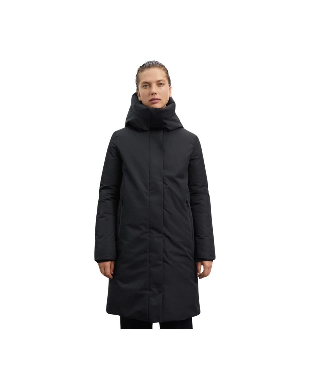 Ecoalf Jassen ,Zwart ,Polyester Waterafstotende Jas Met Capuchon in het Black
