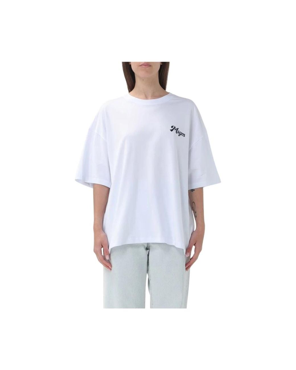 MSGM Tops ,Wit ,Katoen Wit Katoenen T-Shirt Voor Vrouwen in het Blue