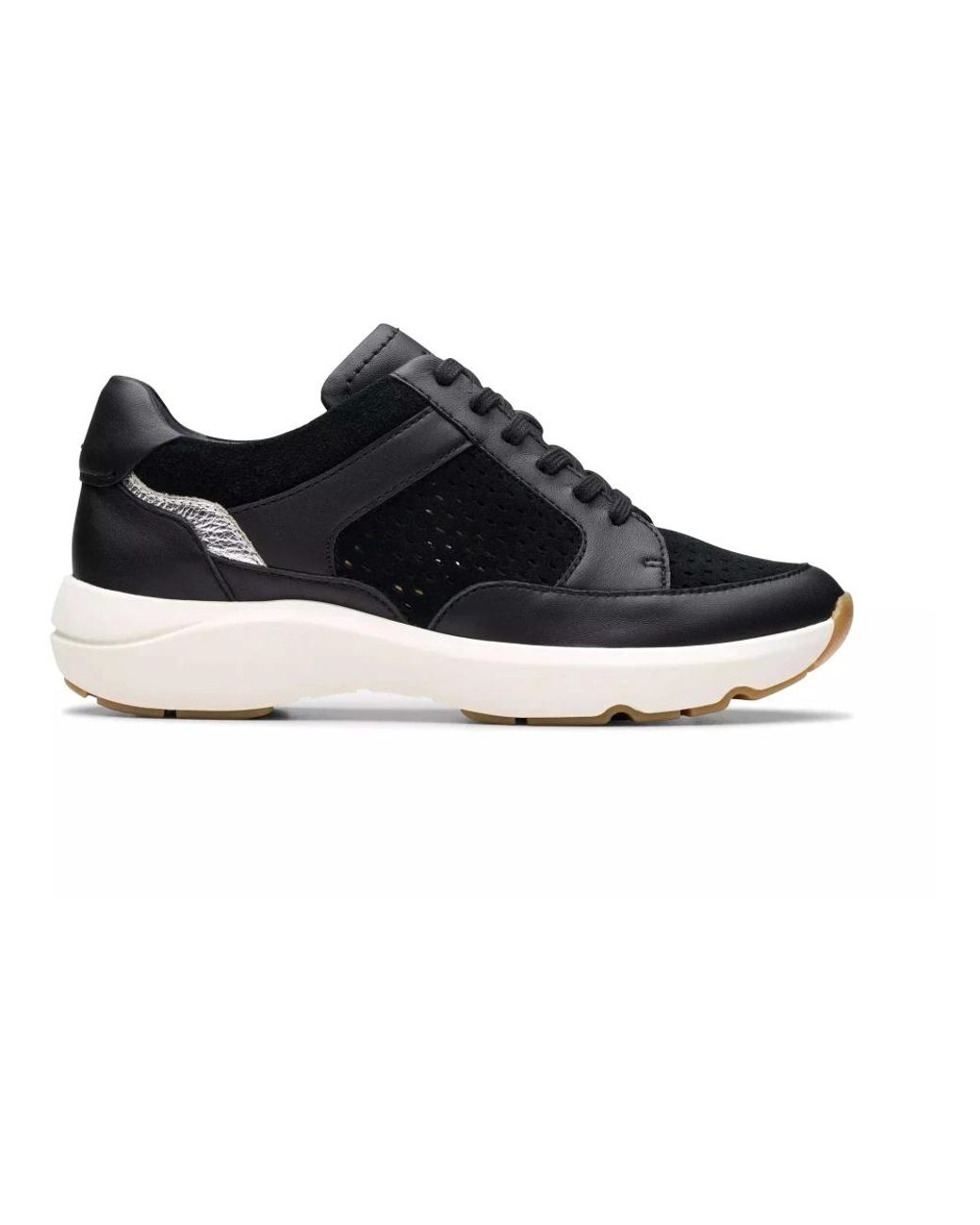 Clarks Schoenen ,Zwart ,Leer Zwarte Leren Mesh Sneakers in het Black