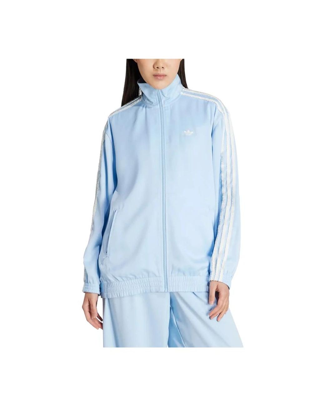 Adidas Satin Firebird Track Top Ruffle 3-Stripes in het Blue