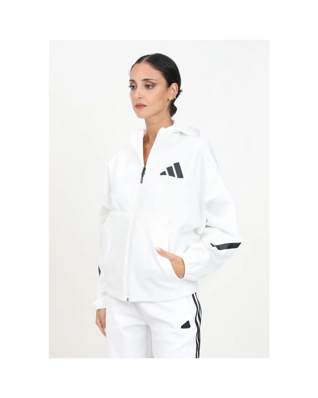 Adidas Hoodies & Sweatvesten ,Wit ,Zip-Through Hoodie in het White