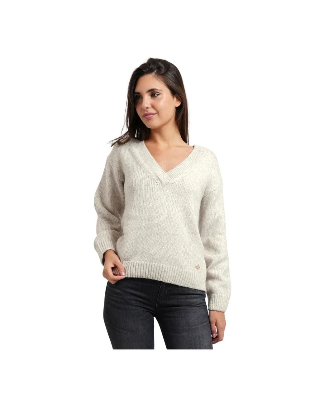 Guess White V-Neck Knitwear