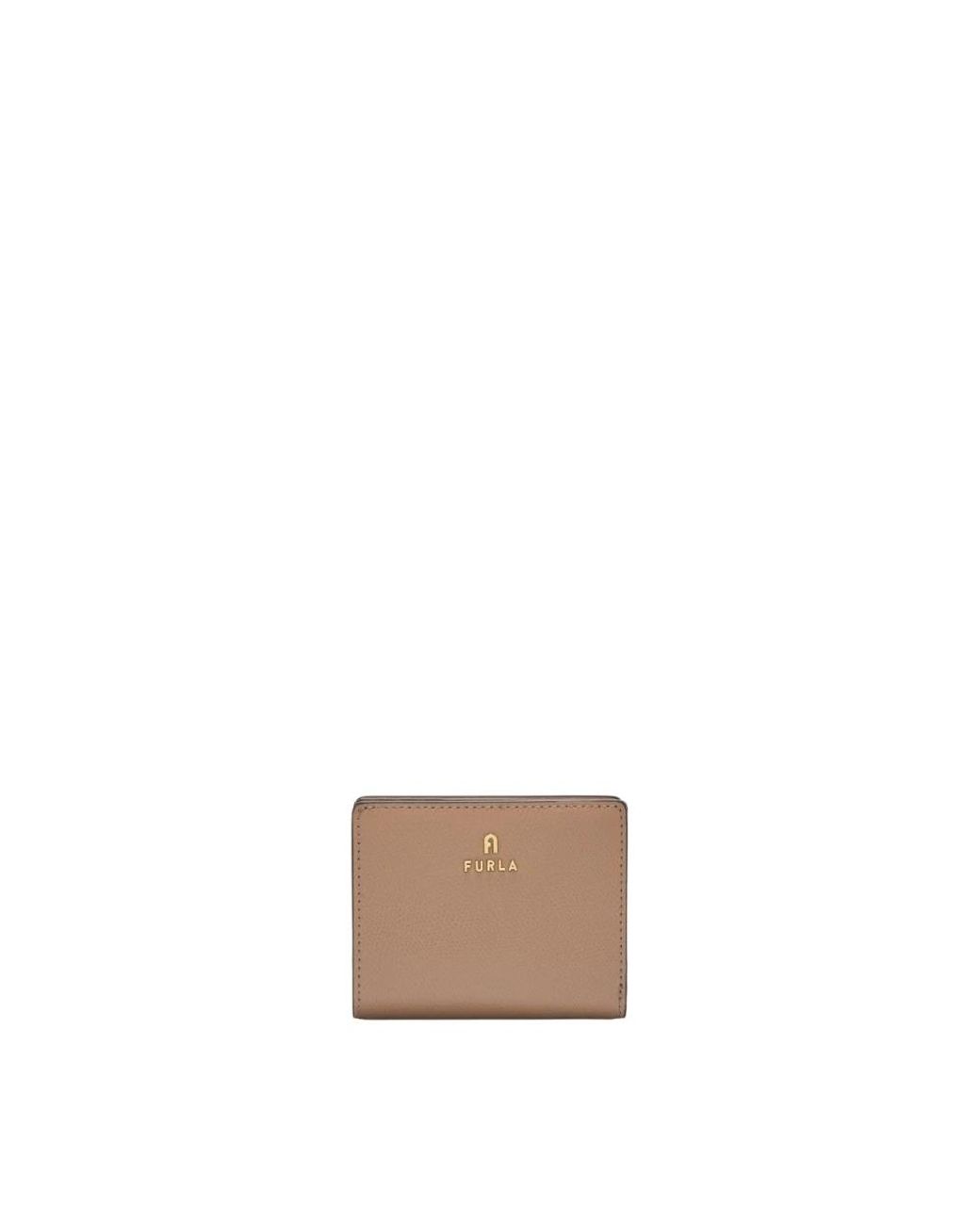 Furla Natural Camelia Compact Wallet Greige Textured Leather