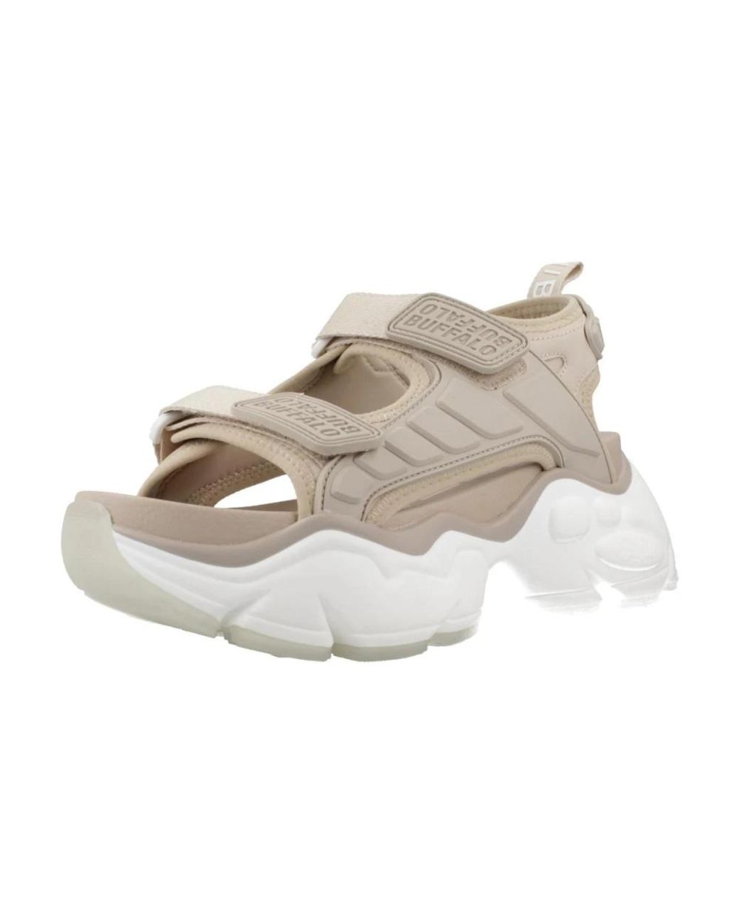 Buffalo White Vegane Flache Sandalen Binary Track