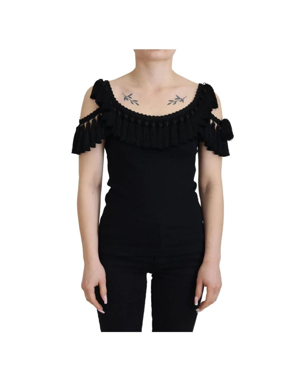 Dolce & Gabbana Overhemden ,Zwart ,Katoen Zwarte Katoenen Cap Sleeve Tank Top Blouse in het Black