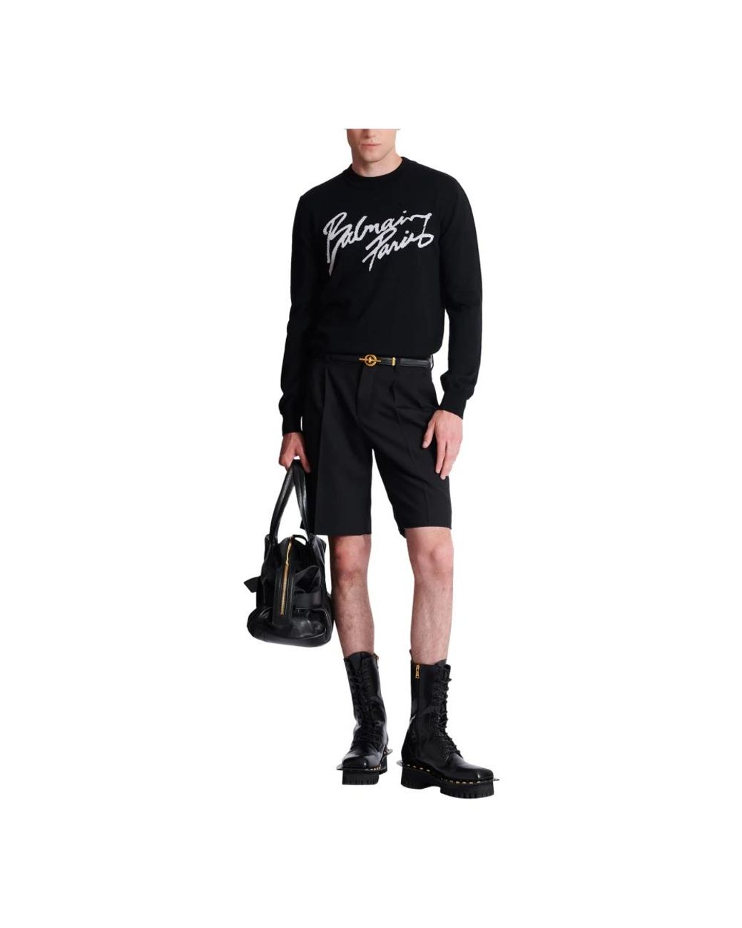 Balmain Black Round-Neck Knitwear for men