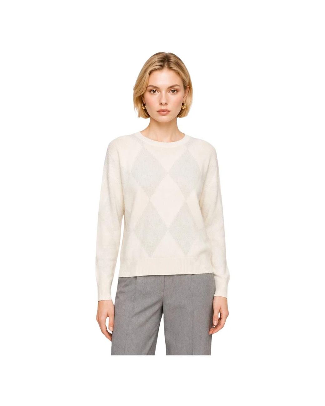Kocca White Argyle Rundhals-Pullover