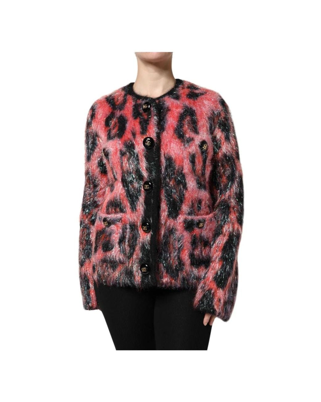 Dolce & Gabbana Truien & Vesten ,Veelkleurig ,Wol Rode Mohair Wol Knoop-Down Cardigan in het Red