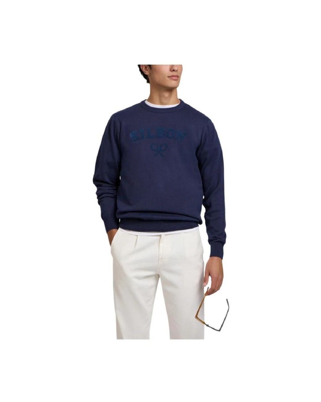 Silbon Blue Round-Neck Knitwear for men