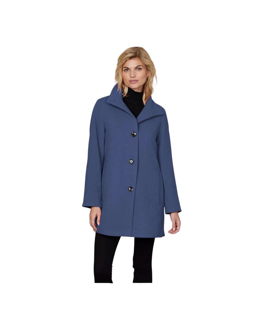 Junge Elegante Wollen Blend Jas Stoffig Blauw in het Blue